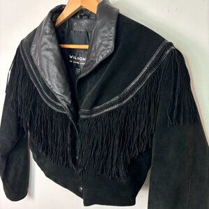 Vintage Wilsons Genuine Leather Suede Fringe Western Jacket Black Womens M